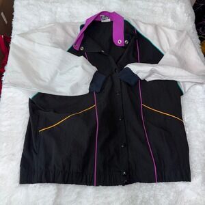 Vintage Teddi Sport Windbreaker Jacket 80s 90s Black White Colorblock Snap‎